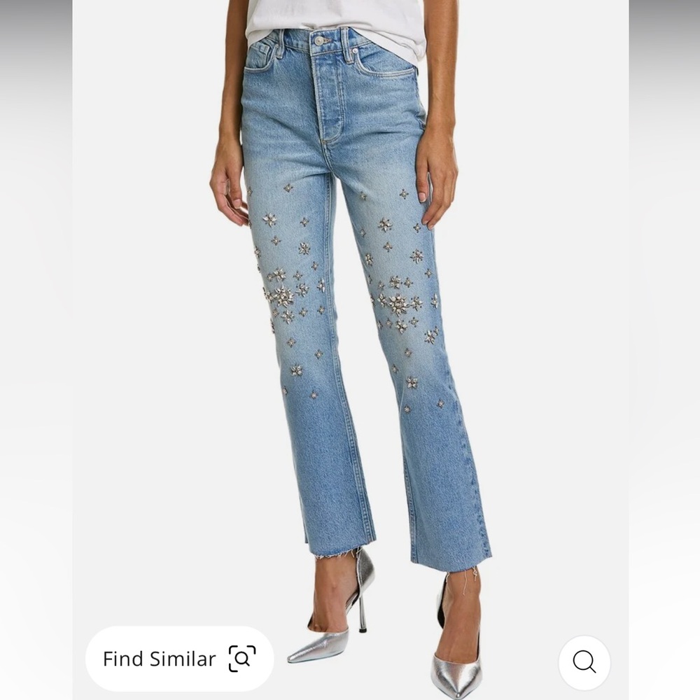 AllSaints Light Blue Embellished Straight-Leg Jeans